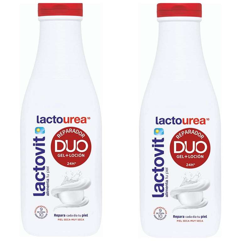 2x1 Gel + Loción DUO Lactourea, 50% de Loción Hidratante Corporal, Pieles Secas y Muy Secas, 600 ml