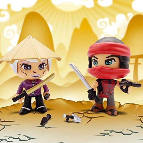 Pinypon Action - The Ninja Sensei & Kohai, 2 figuras de acción ninja, muñeco maestro y aprendiz, con 6 accesorios de juego
