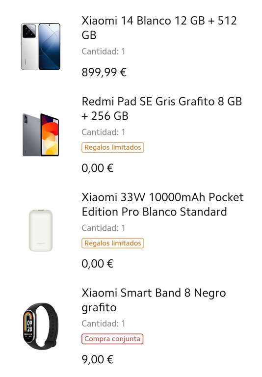 Xiaomi 14 (12Gb 512Gb) + Redmi Pad SE (8Gb 256Gb) + Xiaomi Band 8 + Powerbank 33W 1000mAh ESTUDIANTES (583€ con Mi Points)