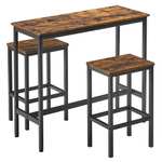 VASAGLE Juego de Mesa y Taburetes de Bar, Mesa de Desayuno con 2 taburetes, Marco de Acero, Industrial, Marrón Rústico y Negro Tinta