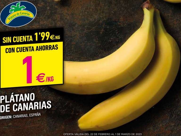Plátano de Canarias a 1,49 €/Kg y acumulas 0,50 € para futuras compras con cuenta BM
