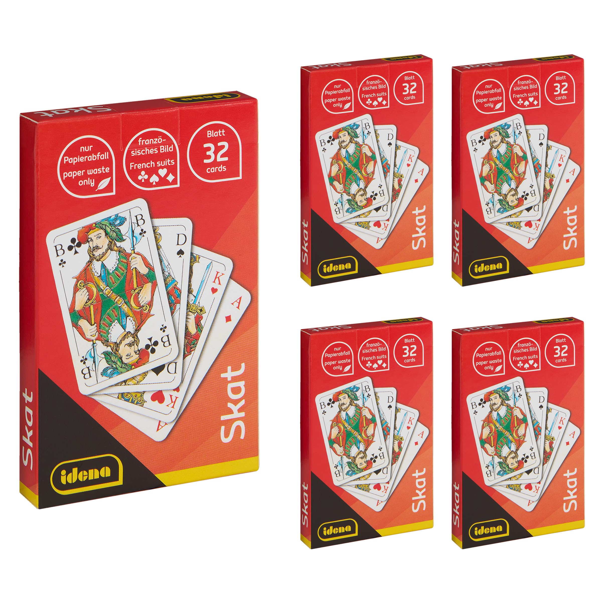 Idena - Juego de skat con Mano Francesa, 5 Piezas con 32 Cartas Cada una, para 3-4 Jugadores