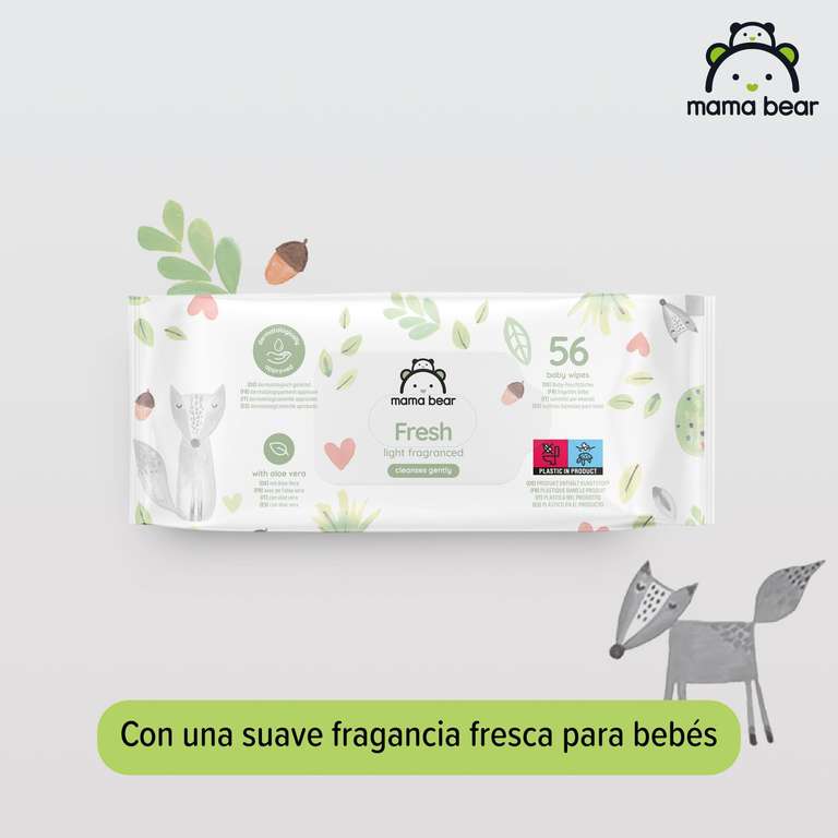 Marca Amazon - Mama Bear Fresh Toallitas húmedas para bebé, Aloe vera, 1008 Unidad, 18 Paquetes de 56