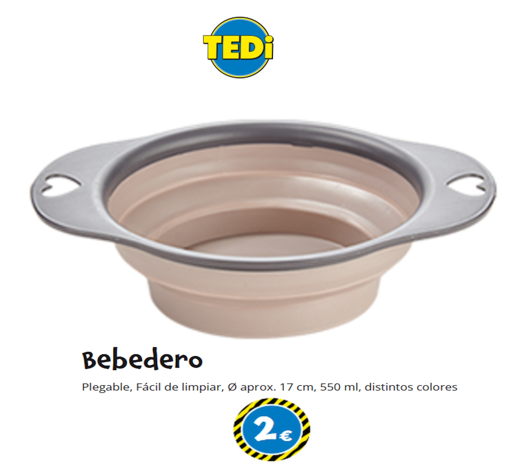 Bebedero para mascotas Plegable, Fácil de limpiar, Ø aprox. 17 cm, 550 ml, distintos colores x solo 2€