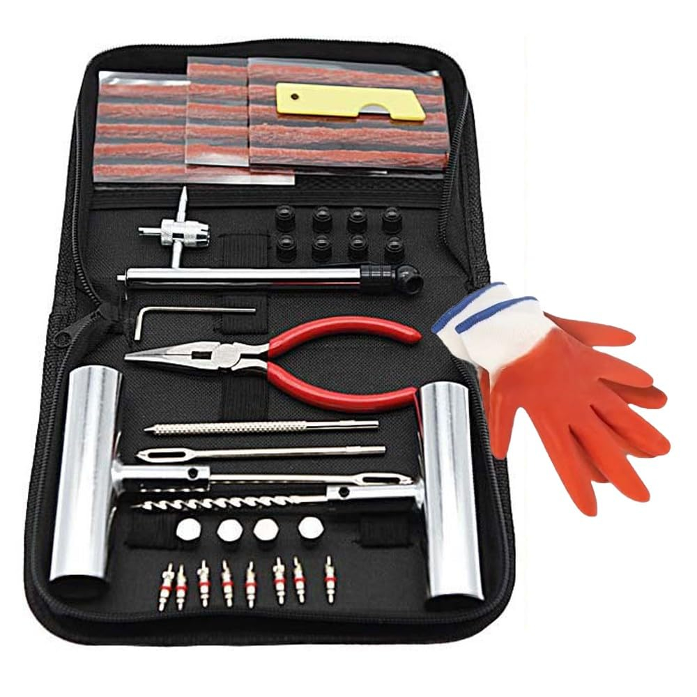 Juego de reparación de neumáticos, 48 Piezas, Herramientas universales reparación de pinchazos y Conectores, para Coche, Moto,