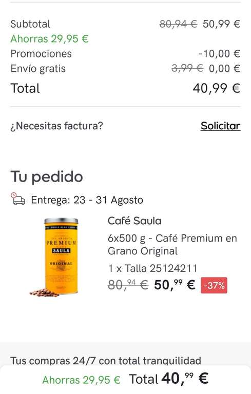 SAULA Café Premium en Grano Original