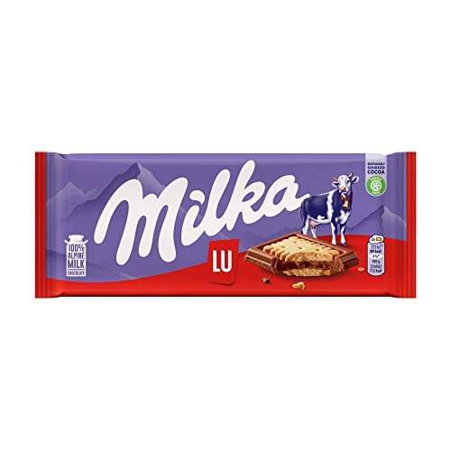 Una tableta de 87g de chocolate MILKA con galletas LU