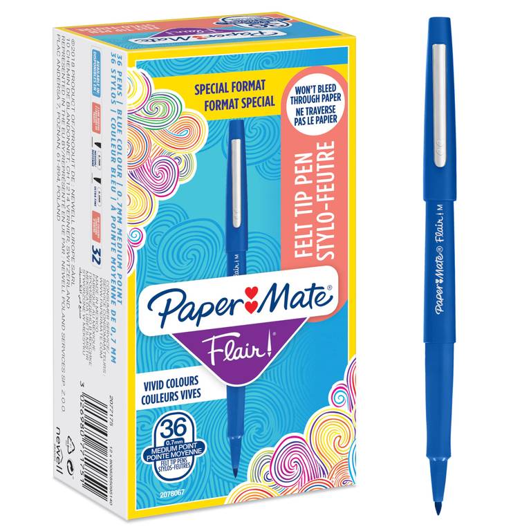 Paper Mate Flair rotuladores de punta de fieltro | punta mediana (0.7 mm) | azul | 36 unidades