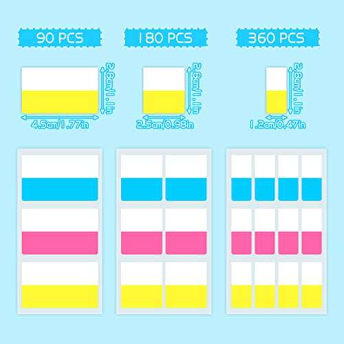 630 Marcadores de Páginas Adhesiva 3 Tamaños Fluorescencia 3 Colores（Azul Rosa Amarillo）