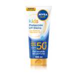 NIVEA SUN Kids Protección Solar UV Diaria SPF 50+ - Crema Solar para Niños para Rostro y Cuerpo - Extra Resistente al Agua y al Sun