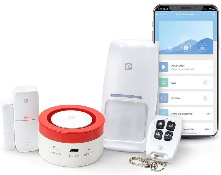 Garza Smart - Kit Sistema de Alarma Inteligente Wifi para el hogar, Sirena 120 dB, Sensor Movimiento y Apertura de Puertas/Ventanas, Wifi