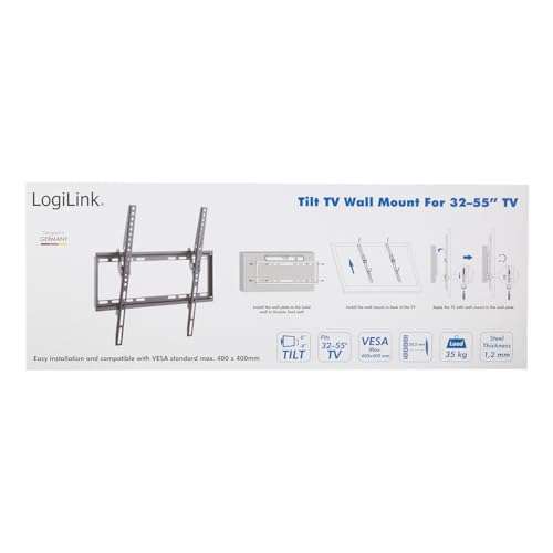 Soporte de pared para pantalla plana (35 kg, 81,3 cm (32"), 139,7 cm (55"), 200 x 200 mm, 400 x 400 mm, Negro, Acero inoxidable