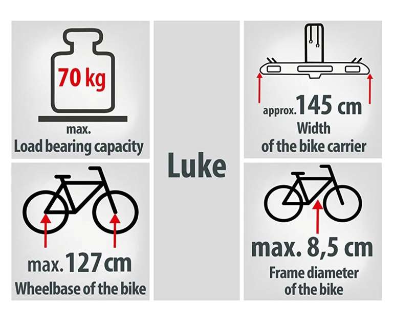 EUFAB 11514 Luke - Portabicicletas de Enganche para 4 Bicicletas