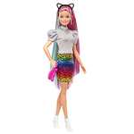 Muñeca Barbie Leopard Rainbow Hair, con cabello que cambia de color, incluye 16 accesorios de cabello y moda, cepillo y blusas de moda.