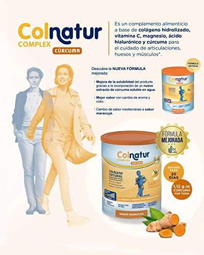 Colnatur Complex Cúrcuma sabor Maracuyá - Colágeno con Magnesio, Cúrcuma y Vitamina C para Músculos y Articulaciones, 250g
