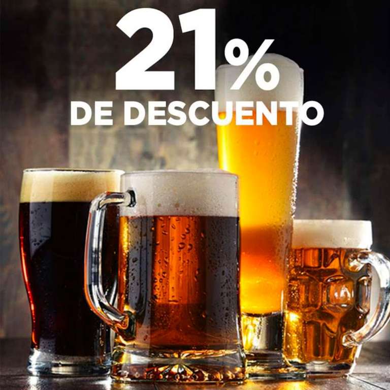21% de descuento en Cervezas, 20% extra con cupón, 3x2