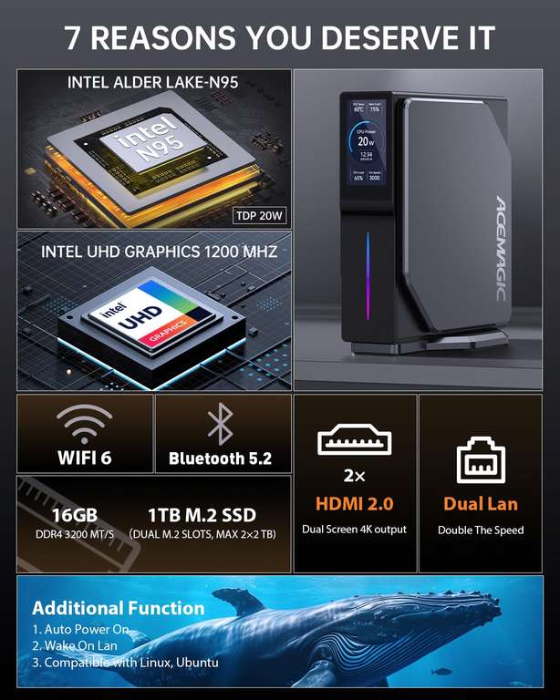  Mini PC Gaming RGB AK1 Plus, Intel N95(up to 3.4GHz
