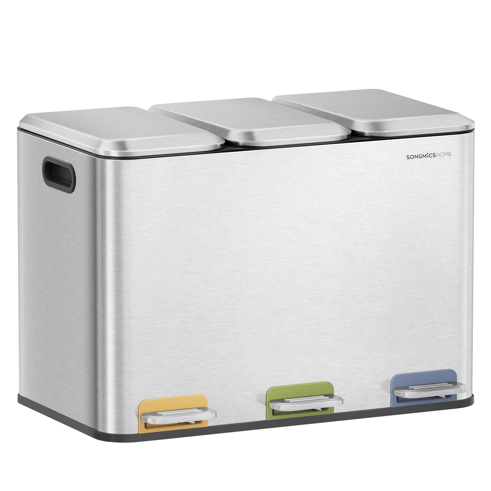 SONGMICS HOME Papelera de Cocina Triple, 3 x 15 L, con Pedales, Acero