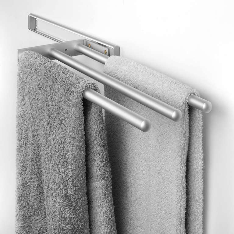 Toallero Extensible, 3 Brazos, Colgador de Toallas para baño o Cocina, 440 mm, Aluminio, Anodizado Mate.