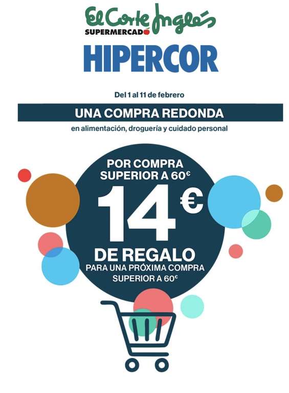 14€ de REGALO en Hipercor y El Corte Inglés