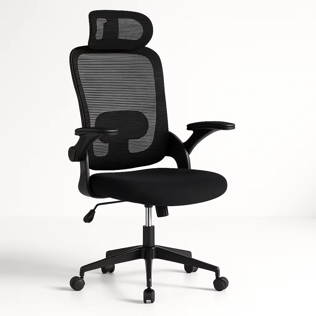 Silla con Reposabrazos Ajustables y Soporte Lumbar, Malla Transpirable, Altura Regulable (38,64€ con -3€ de aranceles)