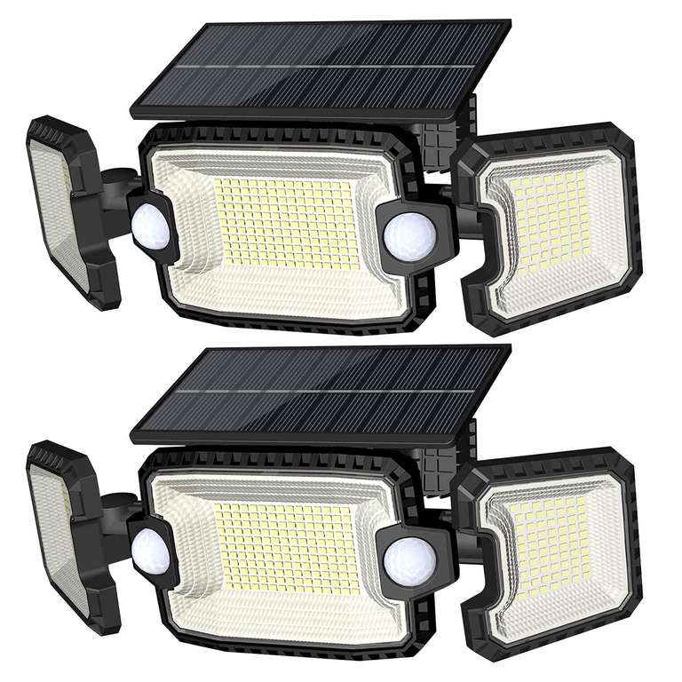 2 x Luz Solar Exterior 305 LED, Foco Solar Exterior, Sensor de Movimiento, IP65, 3 Modos de Iluminación, Rango de Radiación de 270°,1800mAh