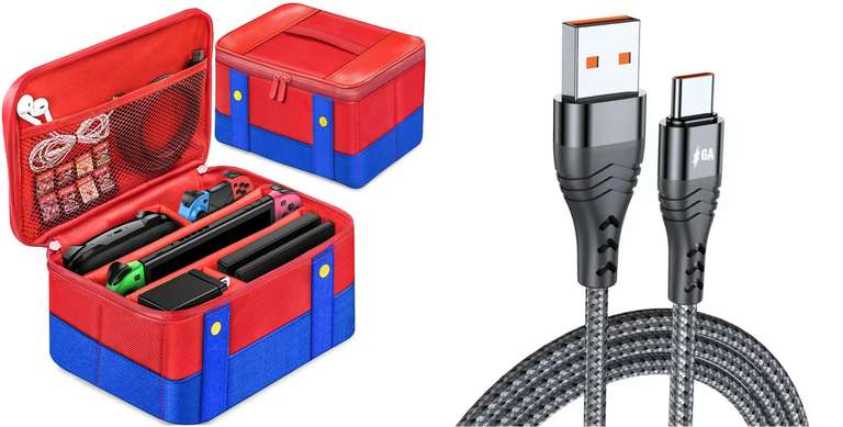 Bolsa Transporte Nintendo Switch y Complementos + 2 Cables Tipo C 1M c/ud