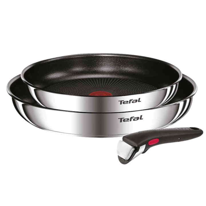 Set de sartenes  Tefal C42202S2A, 2 unidades, 20/26 cm, Para todo tipo de  cocinas, Revestimiento antiadherente, Aluminio, Negro