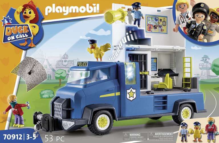 PLAYMOBIL Duck ON Call 70912 Camión de Policía con Centro de Control, Luz y Sonido, Juguete para niños a Partir de 3 años