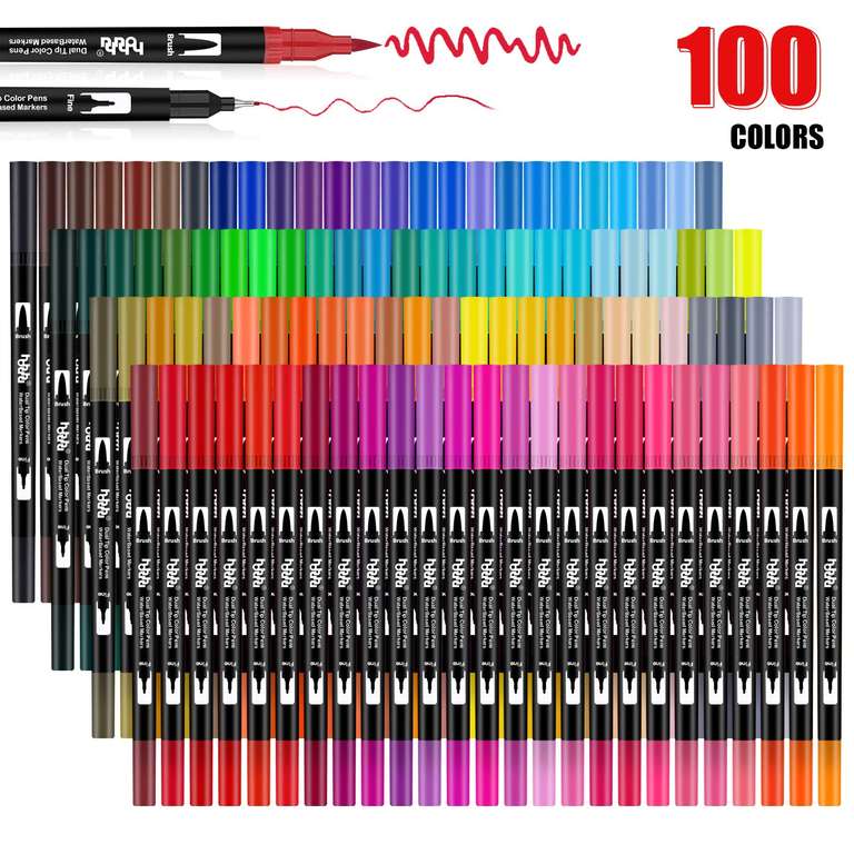 100 Colores Rotuladores Punta Fina, Acuarelables Marcadores de Pincel