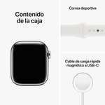 Apple Watch Series 8 (GPS + Cellular, 41mm) ACERO INOXIDABLE en Plata - Correa Deportiva Blanca - Talla única