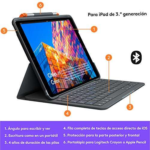 Logitech Slim Folio Funda con teclado inalámbrico integrado para iPad Air (3.ª generación, Model: A2152/A2123/A2153/A2154)