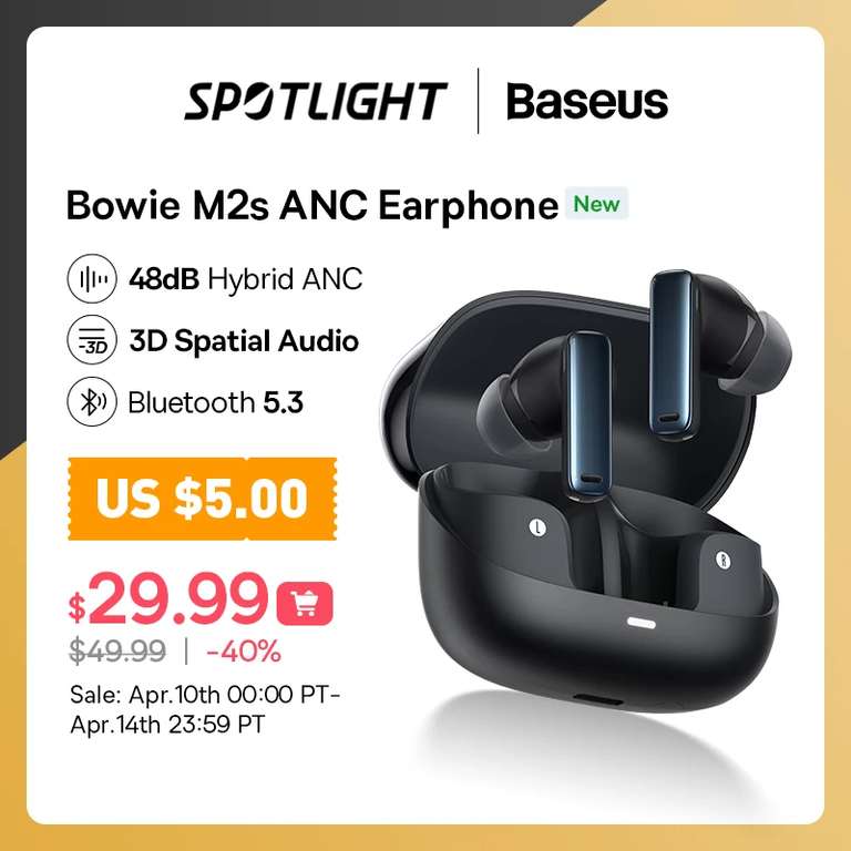 Baseus-auriculares inalámbricos Bowie M2s ANC, cascos con Bluetooth 5,3, cancelación activa de ruido, 48dB, compatible con Audio espacial 3D