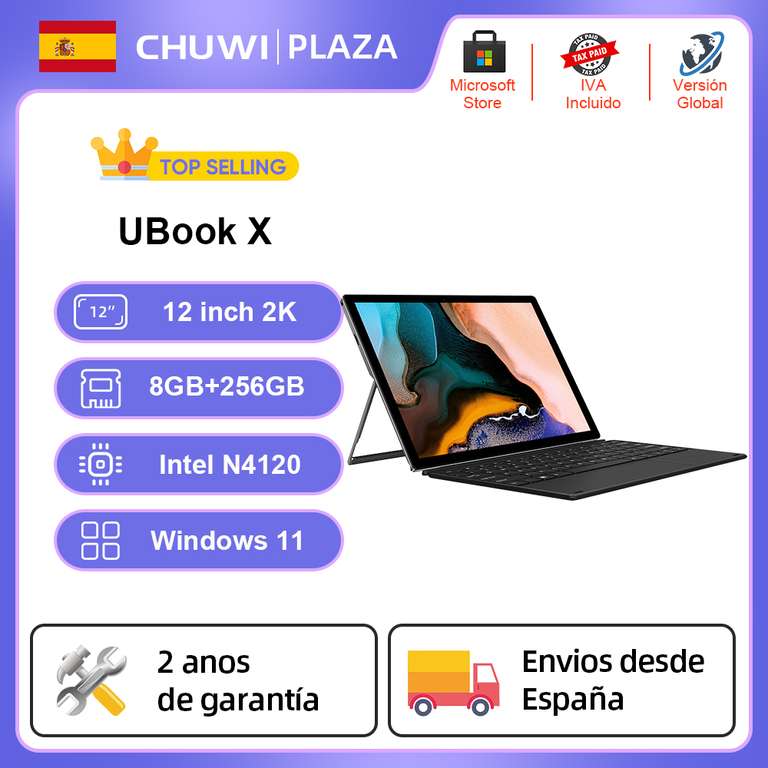 CHUWI-Tableta Ubook X 2K de 12 pulgadas, Tablet 2 en 1 con Windows 11, Intel Celeron N4120, 8GB, DDR4, 256G, 2,4G/5G, Wifi