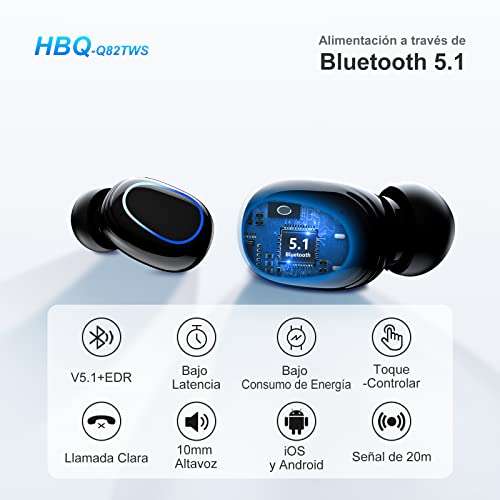 Auriculares inalámbricos, Bluetooth 5.1 con micrófono