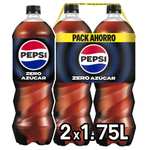 2 Botellas Pepsi zero Refresco de cola con cero azúcar y cero calorías, packs de 2 botellas de 1.75 litros, 3.5 litros en total