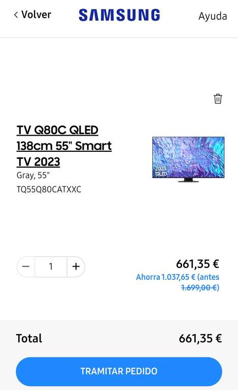 Samsung TV Q80C QLED 138cm 55" Smart TV 2023 (Web estudiantes)