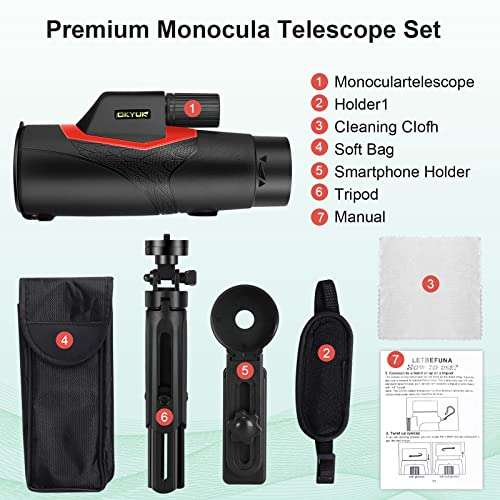 Telescopio Monocular, OKYUK Monoculares BAK4 12X50 de Alta Definición