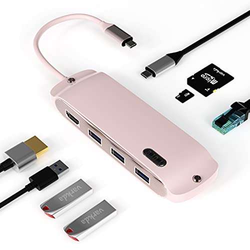 Adaptador USB C 8 en 1 con HDMI 4K, PD de 100 W, Puerto USB C, USB 3.0, Ethernet RJ45, SD/TF,