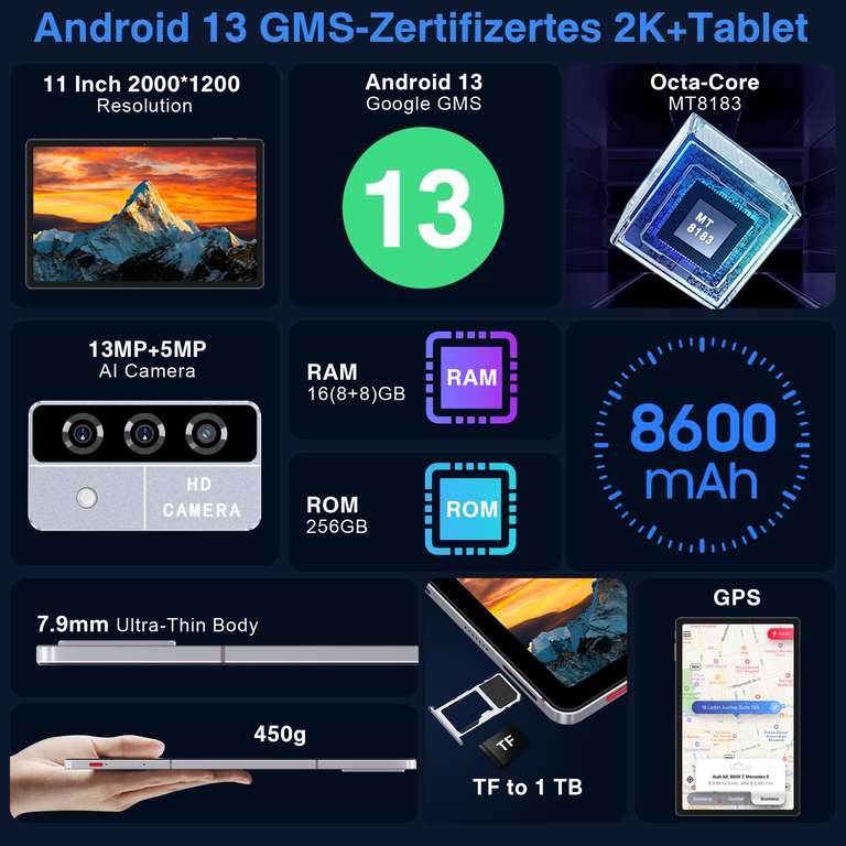 2024 Newest 2K+ Tablet 11 Pulgadas, 16/256GB