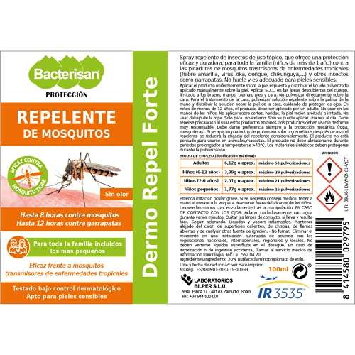 BACTERISAN Spray Repelente de Mosquitos, Apto para pieles sensibles 100 ml