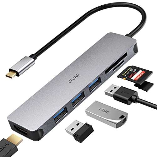 Hub USB C, 7 En 1 Adaptador USB C Hub a HDMI 4K, 3 Puertos USB 3.0, SD/Micro SD Lector Tarjeta, USB C Hub Tipo C