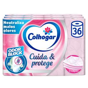 Colhogar, Cuida&Protege 3 x 12, Papel Higiénico con tecnología Odor Block, 36 Rollos (0.28€ el rollo)