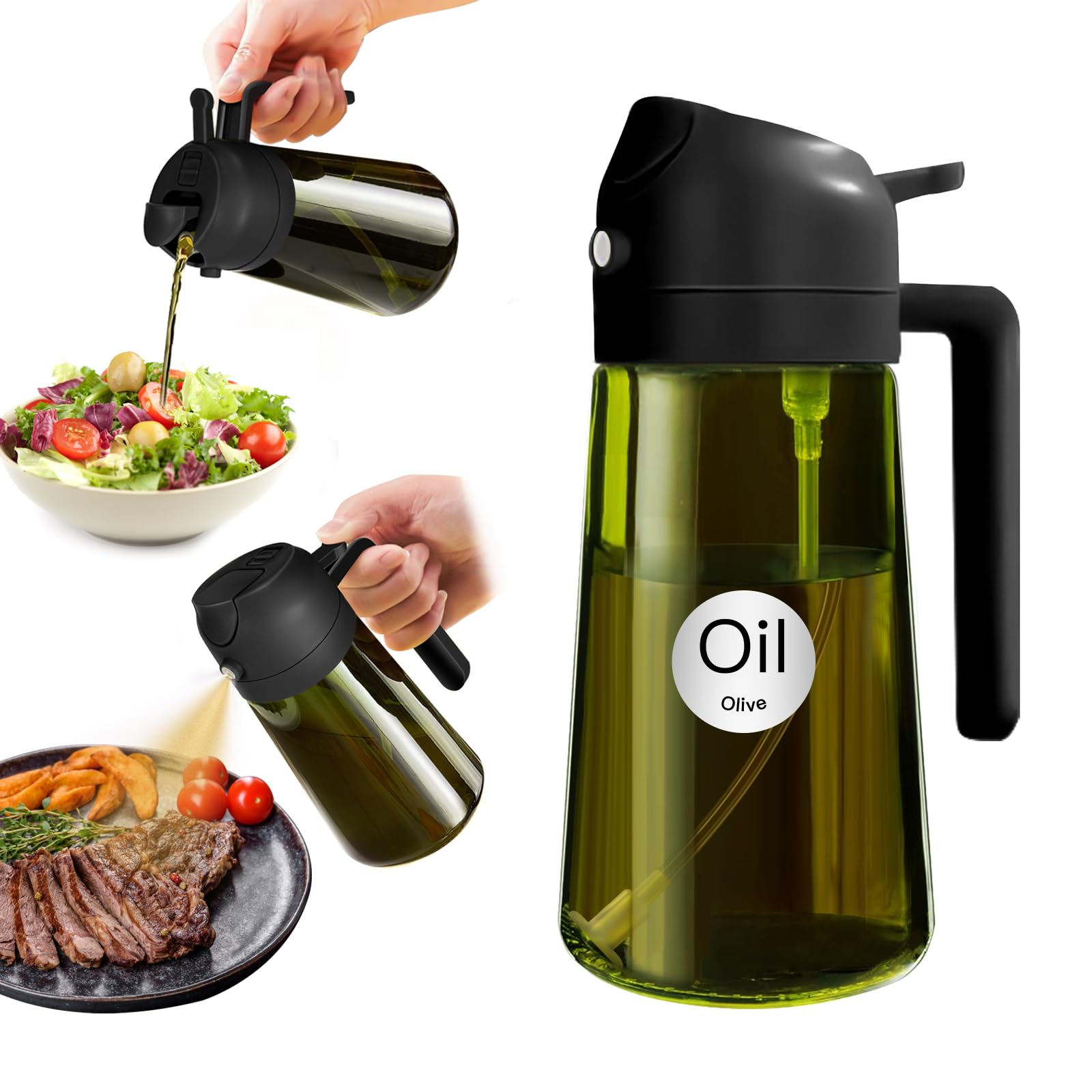 YARRAMATE Dispensador de Aceite de Oliva Juego con Scuro Protezione Dalla Luce, 470ml 2 en 1 Spray