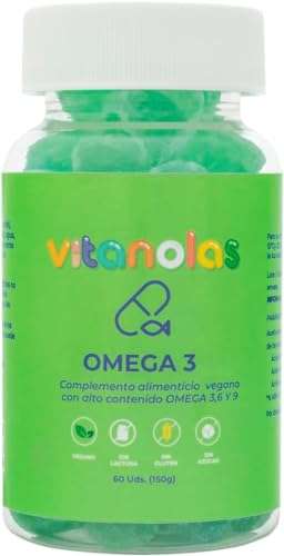 VITANOLAS Omega 3, 6 y 9 Vegano en Gominolas Sin Azúcar, Aceite Vegetal de Perilla, Sin Gluten y Sin Lactosa, Sabor Lima-Limon, 60 Gummies