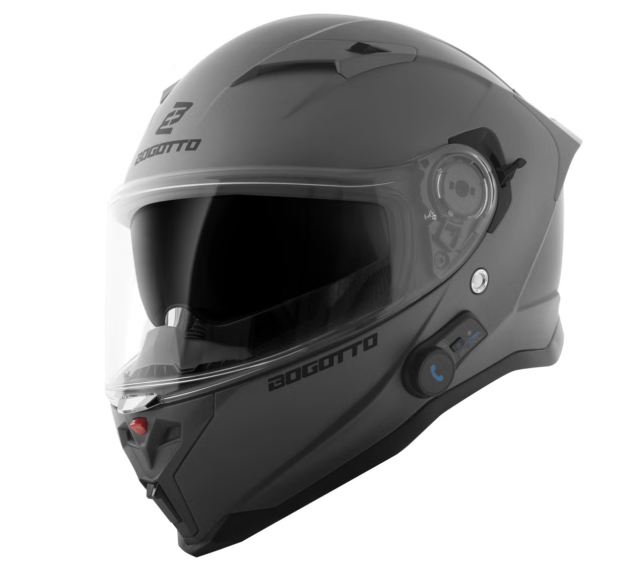 Casco Moto Bogotto H153 BT Bluetooth Gris Mate (ECE 22.06, intercom BL A2 12h, visor solar, Pinlock ready, micrométrico, en FC-Moto)