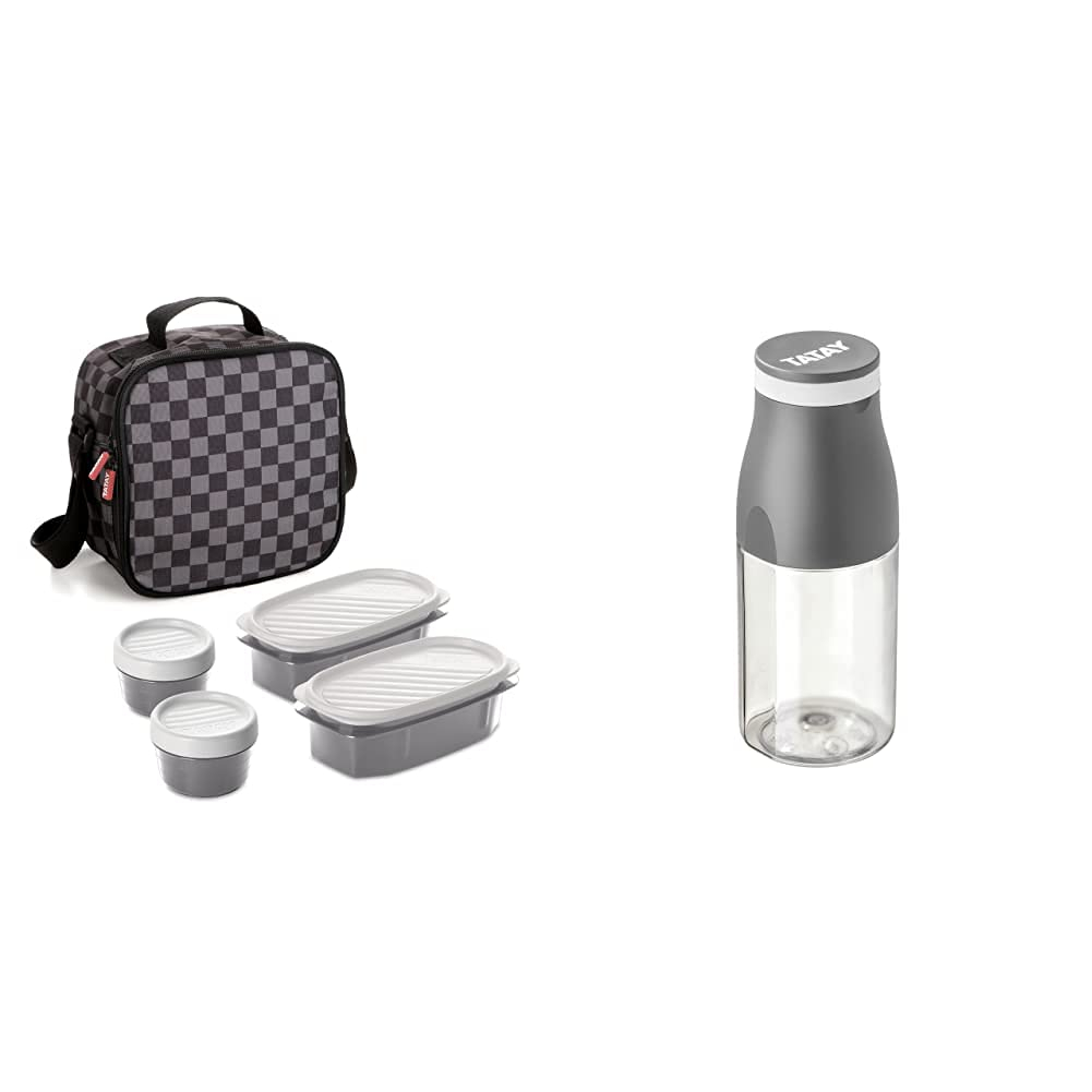 Tatay Urban Food Casual Bolsa Térmica Porta Alimentos, 3 L de Capacidad, Color Ajedrez + Botella Urban Drink de 400ml