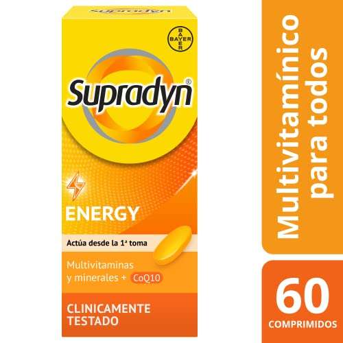 Supradyn Energy, 60 comprimidos Complejo Vitaminico completo, Vitamina B12, B6, Coenzima q10, Sin Gluten y Sin Lactosa