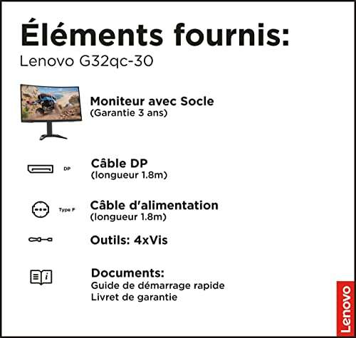 Lenovo G32qc-30 - Monitor Gaming Curvo 31.5" 2K QHD con EyeSafe (VA, 165Hz, 1ms, HDMI+DP, Cable DP, FreeSync Premium, Altavoces)