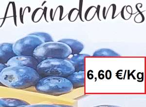 Arándanos a 1,65 € la tarrina de 250 g (6,60 €/Kg) en supermercados Hiper Usera (provincias de Madrid, Toledo y Guadalajara)